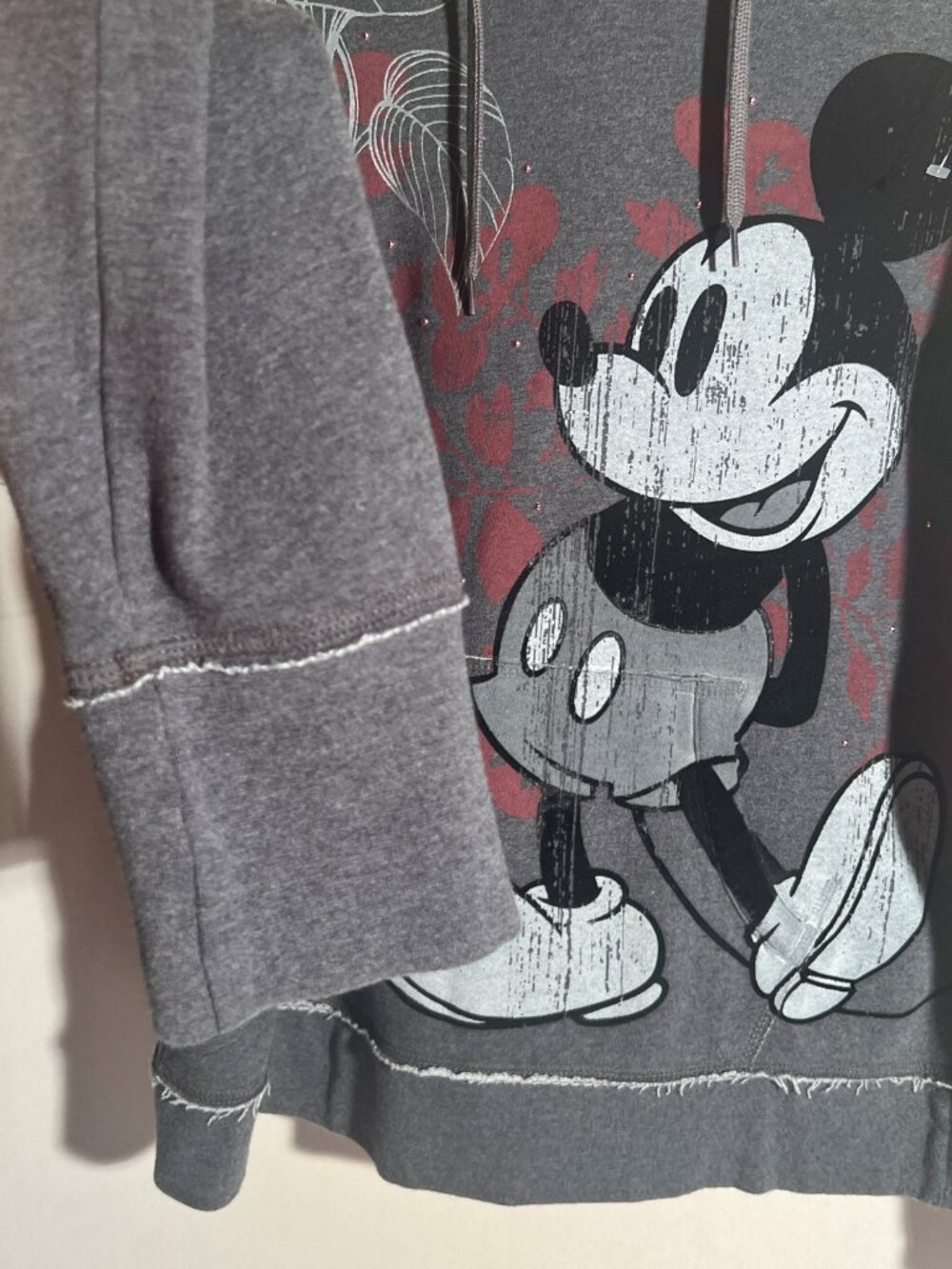 Walt Disney World Mickey Mouse Distressed Rhinestone Floral Hoodie XL